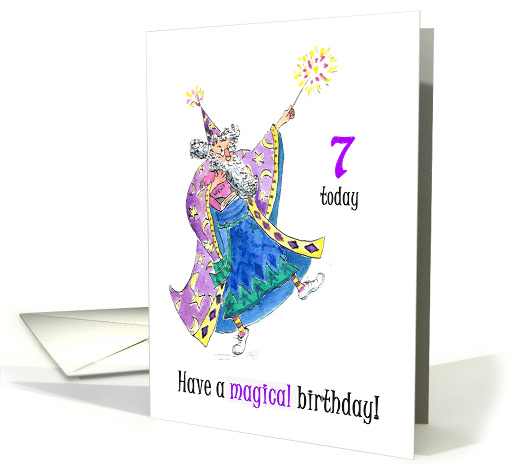 7th Birthday with Wizard Casting Spells card (629062)