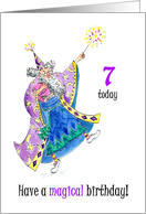 7th Birthday with Wizard Casting Spells card