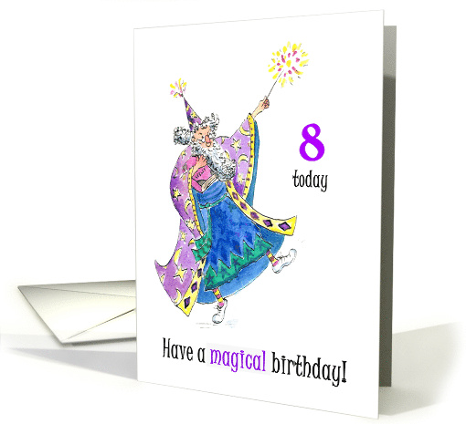 8th Birthday with Wizard Casting Spells card (629063)