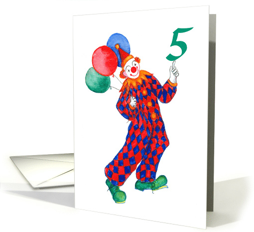 Child's 5th Birthday with Fun Clown and Balloons card (629598)