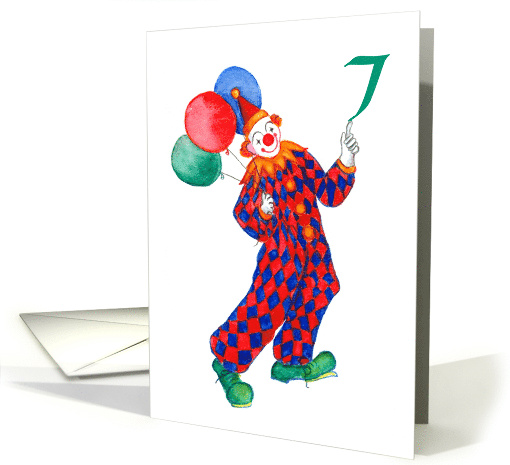Child's 7th Birthday with Fun Clown and Balloons card (629605)