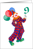 Child’s 9th Birthday with Fun Clown and Balloons card
