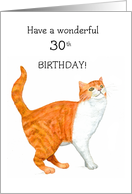 30th Birthday Ginger and White Cat Blank Inside card