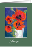 Thanks for Hospitality Red Oriental Poppies on Dark Blue card