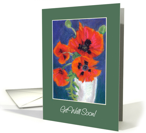 Get Well Wishes Red Oriental Poppies on Dark Blue card (642213)