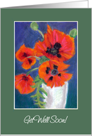 Get Well Wishes Red Oriental Poppies on Dark Blue card