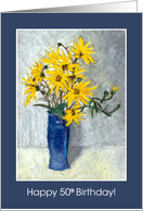 50th Birthday Greetings with Painting of Golden Sunflowers card