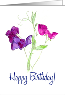 Birthday Wishes Watercolour Sweet Peas Blank Inside card
