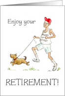 Fun Retirement with Elderly Man Jogging with Dog Blank Inside card