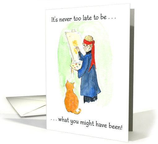 Retirement Inspiration Quote Woman Painting Cat card (664556)
