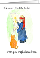 60th Birthday Greetings Woman Painting Cat card