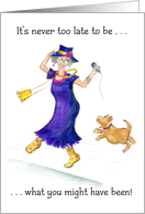 65th Birthday Greetings with a Woman Dancing with her Dog card