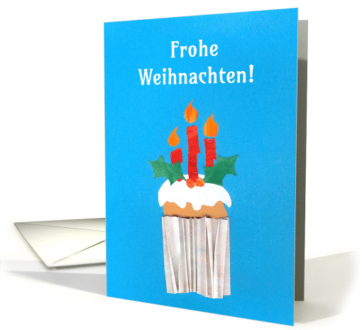 Christmas Cupcake with Candles and German Greeting Blank Inside card