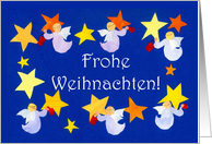 Christmas Angels Polishing Stars with German Greeting Blank Inside card