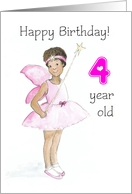 4th Birthday with Black Fairy in Pink Dress and Wings card