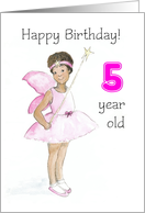 5th Birthday with Black Fairy in Pink Dress and Wings card