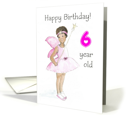 6th Birthday with Black Fairy in Pink Dress and Wings card (715923)