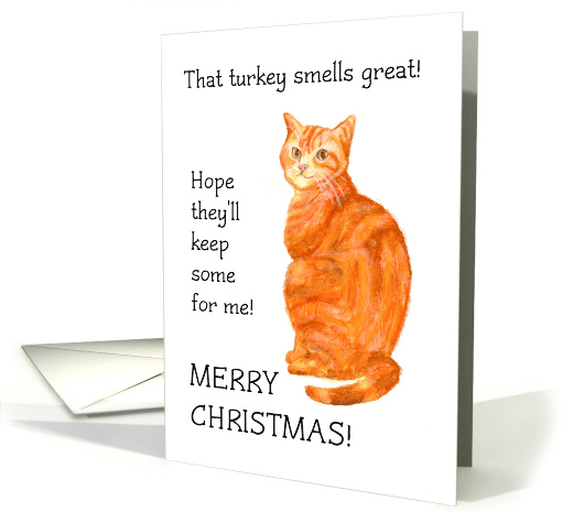 Christmas Greetings with Fun Ginger Cat Blank Inside card (729428)