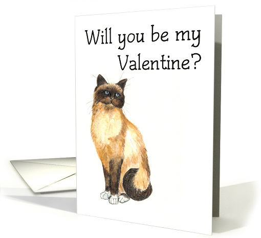 Valentines Greetings with Cute Birman Cat Blank Inside card (747831)