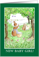 New Baby Girl Congratulations with Cute Bunny Rabbits card