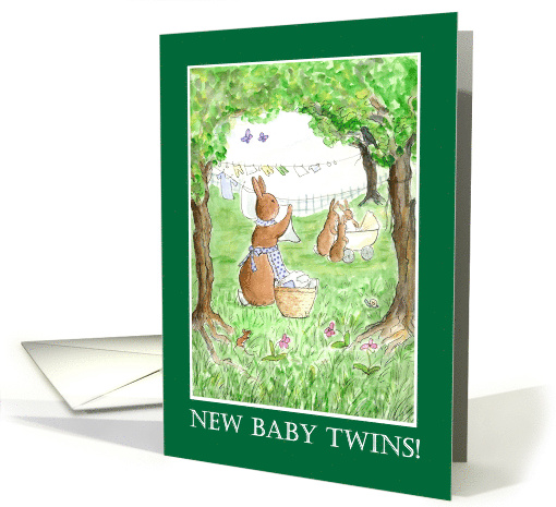 New Baby Twins Congratulations with Cute Bunny Rabbits card (754627)
