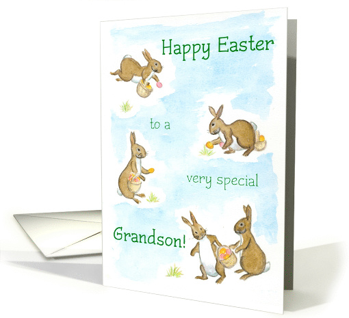 For Grandson at Easter with Bunny Rabbits and Easter Eggs... (764722)