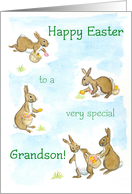 For Grandson at Easter with Bunny Rabbits and Easter Eggs Blank Inside card