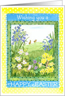 Easter Greetings with Spring Flowers and Rabbits Blank Inside card