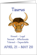 Taurus Birthday Greetings with Bull and Taurean Attributes card