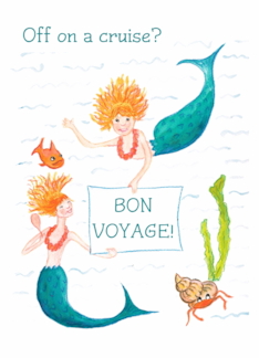 Bon Voyage Wishes with Mermaids Swimming Fish and Hermit Crab