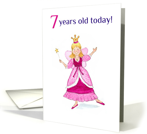 7th Birthday with Fairy Princess Dressed in Pink card (778081)