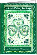Custom Name St Patrick’s Day Greetings with Shamrocks card