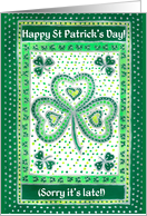 St Patrick’s Day Belated Greeting with Shamrocks card