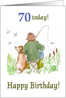 70th Birthday Card with Man Fishing with Dog card