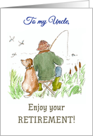 For Uncle’s Retirement Man Fishing with Dog on Riverbank card