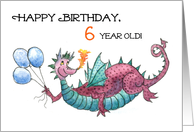 6th Birthday with Fun Dragon with Balloons card