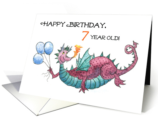 7th Birthday with Fun Dragon with Balloons card (788451)
