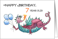7th Birthday with Fun Dragon with Balloons card