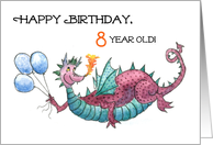 8th Birthday with Fun Dragon with Balloons card