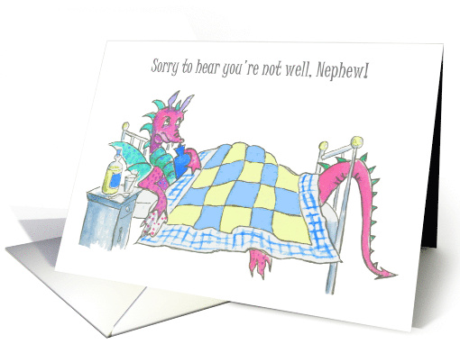 For Nephew Get Well with Fun Purple Dragon Feeling Poorly card