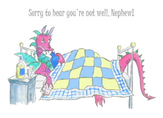 For Nephew Get Well with Fun Purple Dragon Feeling Poorly
