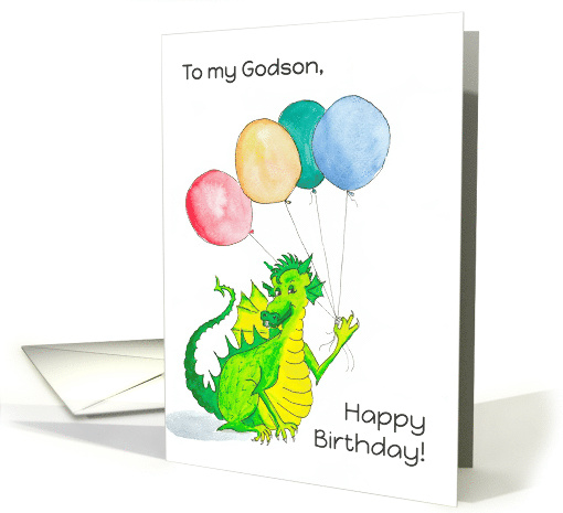 For Godson's Birthday Cute Green Dragon with Balloons card (791809)
