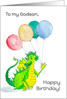 For Godson’s Birthday Cute Green Dragon with Balloons card