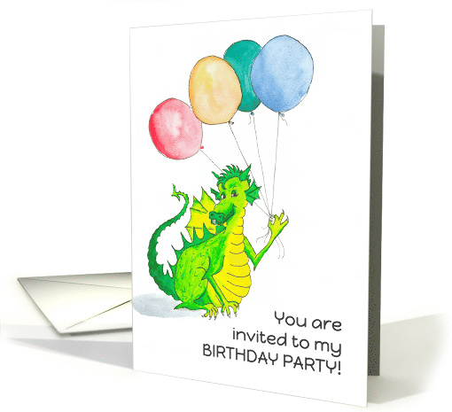 Birthday Party Invitation with Cute Dragon with Balloons... (791820)