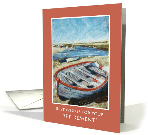 Retirement Wishes with Rowing Boat on Sandbank Norfolk Coast card