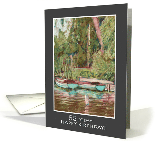 55th Birthday Greetings with Rowing Boats on Lake card (791856)