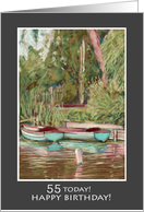 55th Birthday Greetings with Rowing Boats on Lake card