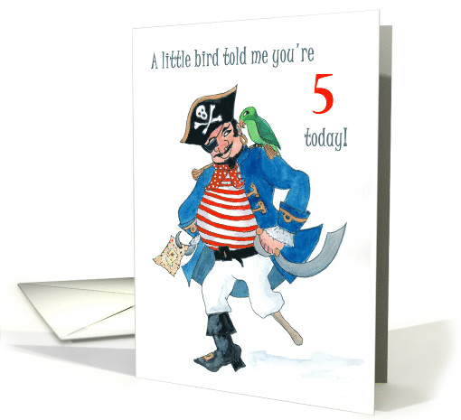 5th Birthday with Comic Pirate and Parrot card (794868)