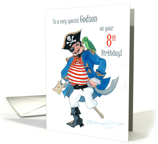 Godson's 8th Birthday with Pirate and Parrot card (794882)