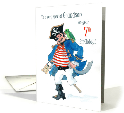 Grandson's 7th Birthday with Pirate and Parrot card (794892)